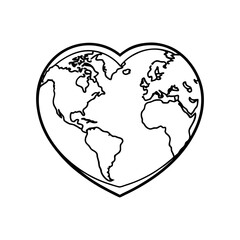 Stylized heart shaped earth outline symbolizing global love and care isolated on white background isolated on transparent background
