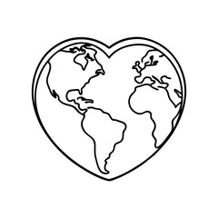 Outline of the earth s continents within a heart shape isolated on white background isolated on transparent background