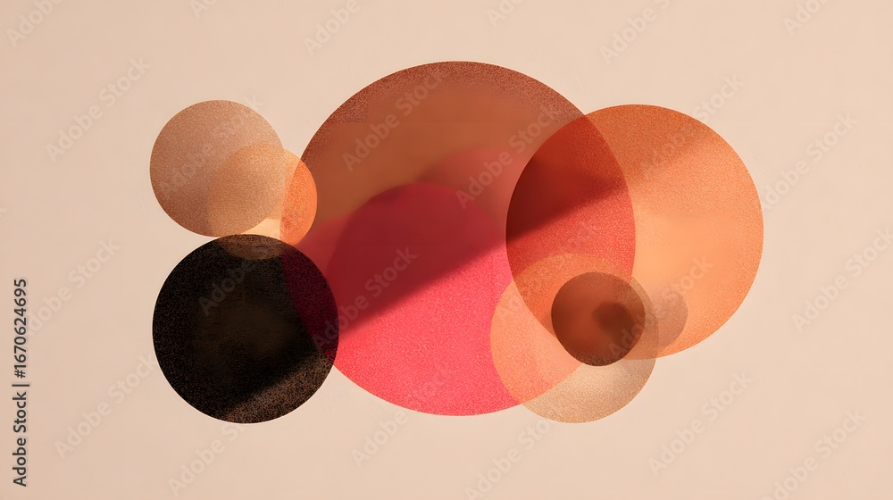 Poster layered circles in warm earth tones create a visually engaging abstract design, featuring subtle sha