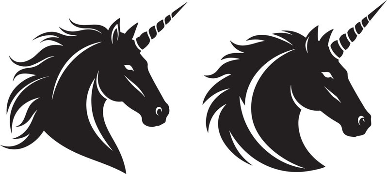 Two majestic unicorn heads silhouette