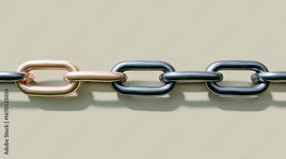 Poster metallic chain links in a seamless flow, showcasing a blend of colors and textures, emphasizing stre