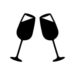 Silhouette of two wine glasses clinking, a celebration moment of happiness