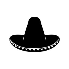 Simple black and white drawing of a traditional Mexican sombrero hat