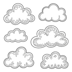 Cloud Outline Designs Vector Illustration for Coloring Pages and Childrens Crafts Simple Artistic Weather Icons with Creative Border