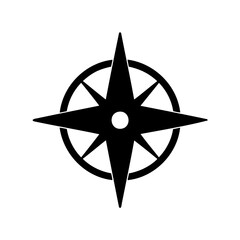 Black and white compass rose with circle and central dot icon © ROKON