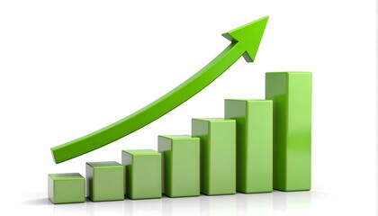 A vibrant green graph displays upward growth and progress against a white backdrop.