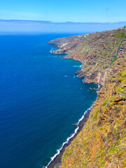 Panoramic beautiful view on ocean and coastline from Mirador de La Garañona viewpoint, El Sauzal,Tenerife,Canary Islands,Spain.Travel concept.