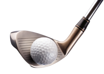 Golf club striking white ball on background isolated on a transparent background