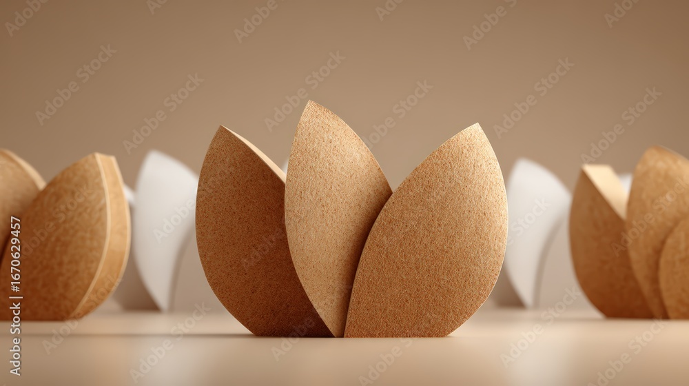 Poster abstract paper art featuring minimalist leaf shapes in neutral colors on a simple background.