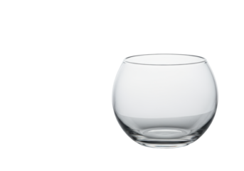 Clear, empty spherical glass bowl with soft diffused studio lighting on a transparent background and reflection, minimalist eye-level shot, concept of new beginnings and potential