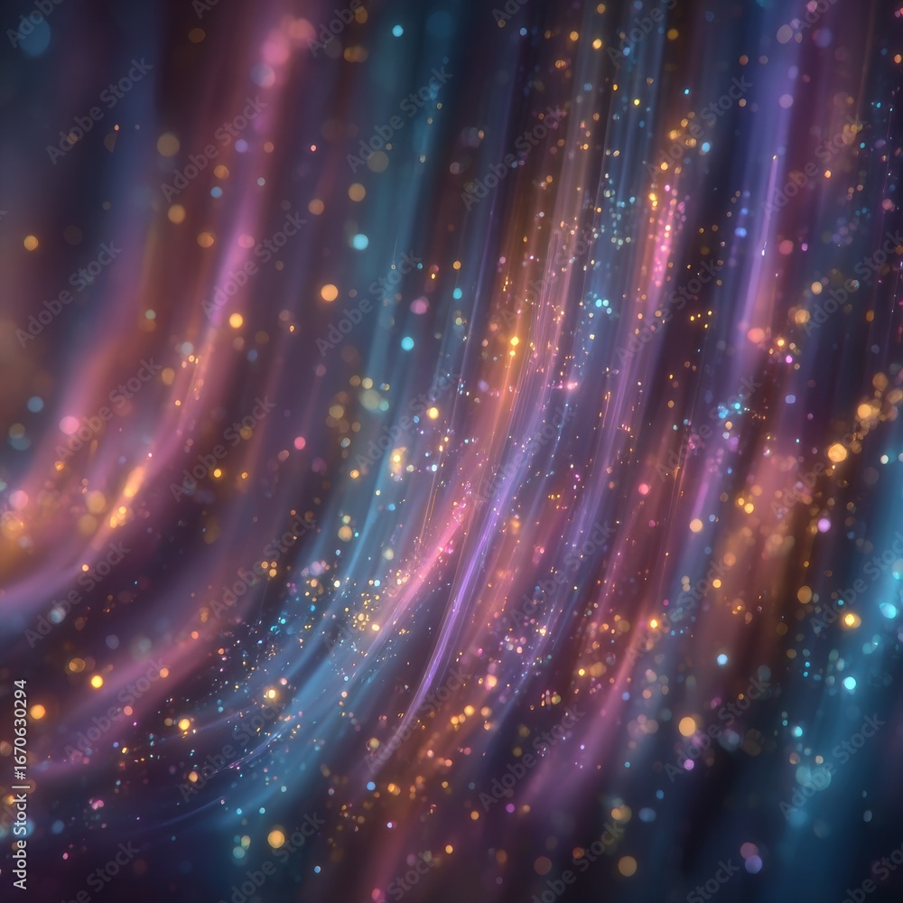 Poster abstract aurora: a mesmerizing dance of colorful light streaks and shimmering bokeh, creating a drea