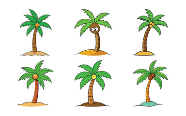 Obraz premium Six Cartoon Palm Trees on Islands Tropical Vacation Fun