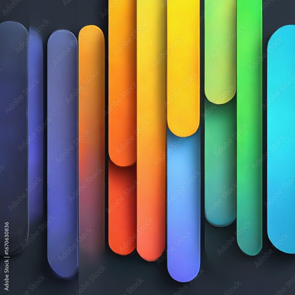 Aufkleber colorful vertical rounded bars in gradient hues - abstract composition with textured surface and dar