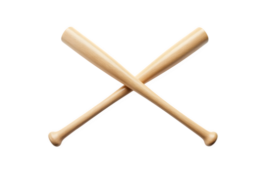 Two wooden baseball bats crossed symbolizing competition sport and athleticism transparent background
