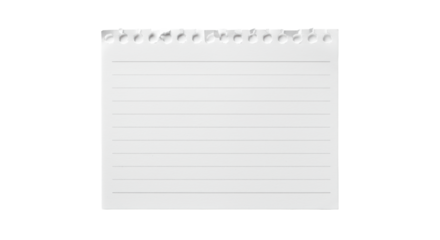 Pristine, ultra-realistic white lined paper with a subtly torn edge, perfectly isolated on a stark white studio backdrop with copy space, embodying clarity and new beginnings concept