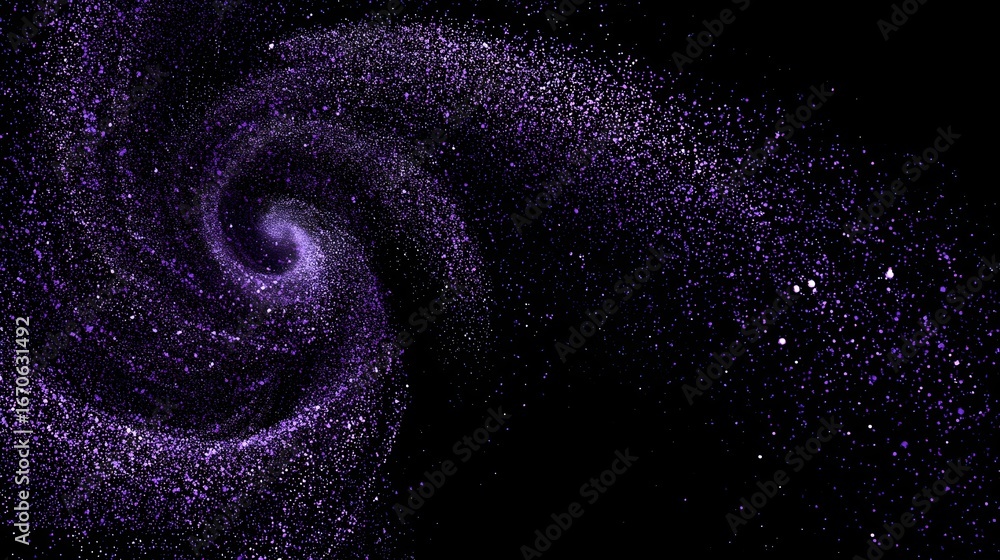 Poster a swirling vortex of vibrant purple glitter particles on a dark background creates a dynamic and mes