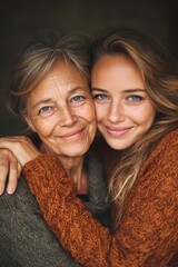Heartwarming Embrace: Grateful Daughter Celebrating Generational Bond with Mature Mother