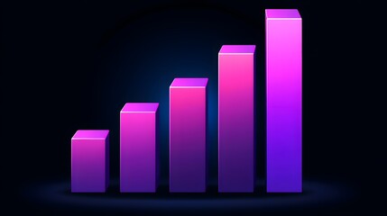 Abstract 3D Bar Graph Chart Growth Success Purple Pink Neon Gradient