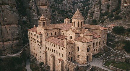 Ancient monastery nestled amid towering cliffs, a testament to enduring architectural design and
