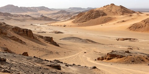 Desert Landscape Sand Dunes, Rock Formations and Tire Tracks, Desert Scenery, Off-Road
