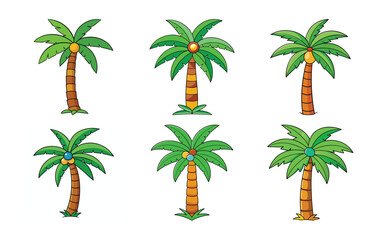 Naklejka premium Six Cartoon Palm Trees Tropical Summer Vacation Design