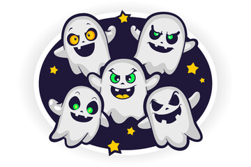 Cute and spooky ghost characters perfect for Halloween decorations and festive designs. Ideal for animations, illustrations, and supernatural themes