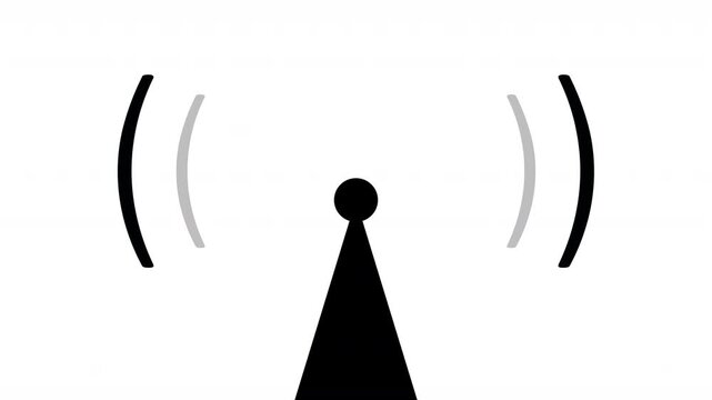 Animated Wi-Fi radio transmitter icon, simple white iconography communication and telecommunications symbol in black with a white background  4K