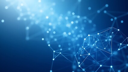 Abstract technology network background. A futuristic low-poly plexus with interconnected glowing dots and lines. A concept for big data, AI, and global communication. Generative Ai.
