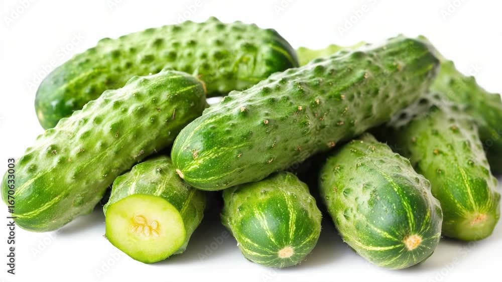Poster a creative arrangement of cucumbers piled high, perfect for food styling or adding a touch of whimsy