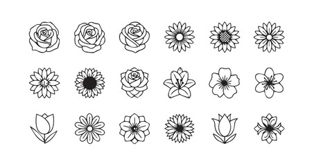 Flower head line art icon bundle illustration