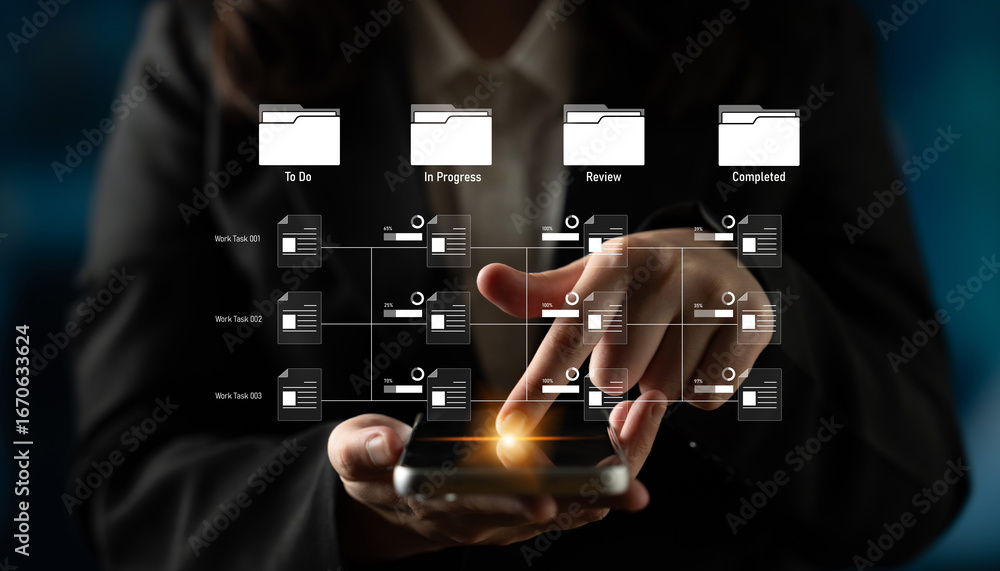 Leinwandbilder task workflow system showing document progress through stages. task tracking improves productivity, 
