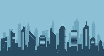 Naklejka premium Urban Skyline In Shades Of Blue For Modern Minimalist Backdrop Design