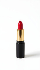 Fototapeta premium Studio shot of sleek black lipstick with pinkish-nude bullet on white background