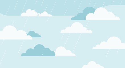 Vector illustration of a rainy day background with clouds and rain weather forecast background with soft pastel color palette