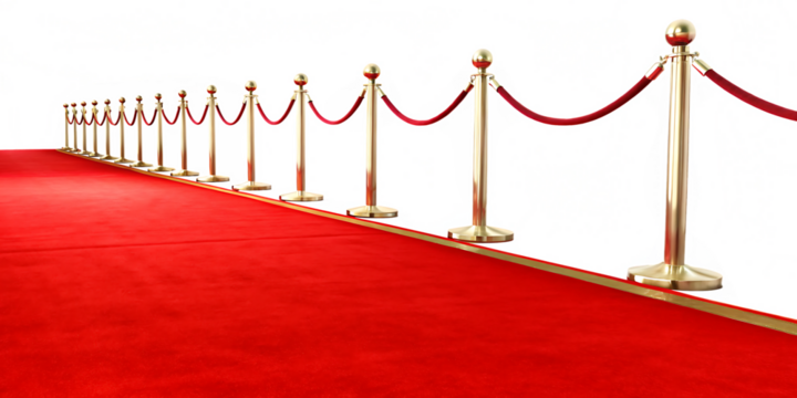 Red carpet with stanchions and ropes isolated on a transparent background.png