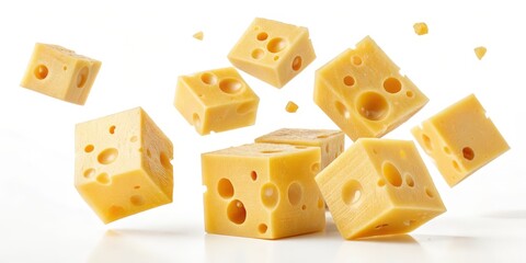Floating Cheese Cubes Dairy Product, Food Photography, Swiss Cheese Dairy, Food