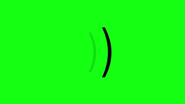 loudness volume or wi-fi signal transmission icon of three simple black curved lines on a green chroma key background used for radio internet and television broadcasting iconography animation 4K