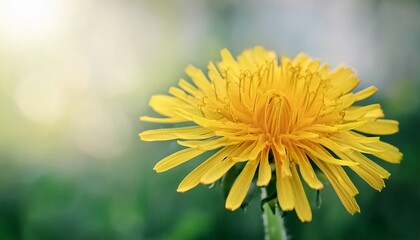 minimalist close up of a yellow dandelion blossom against a softly blurred background