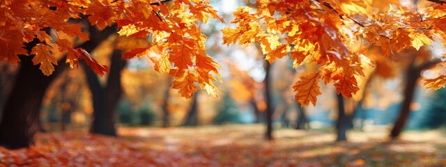 orange autumn leaves in the park, Generative AI,