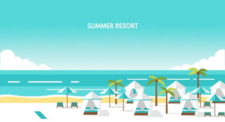 Obraz premium Vibrant Coastal Scene Invites Relaxation At Sunny Beach Summer Resort