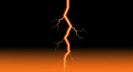 Vibrant Orange Lightning Bolt Shatters the Black Background Composition