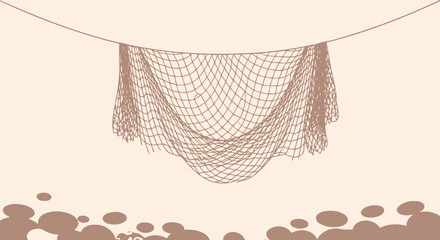 Vintage Brownish Illustration Of A Fishing Net Hanging On The Ceiling