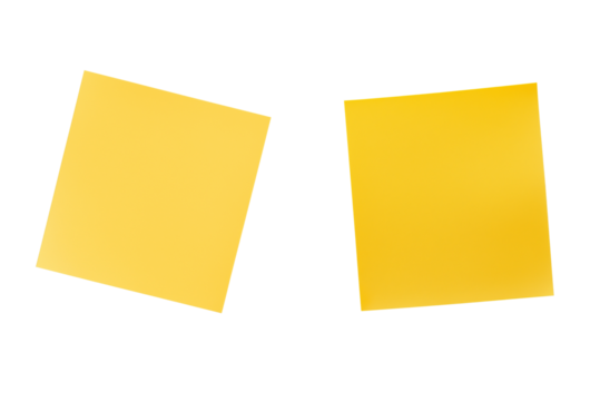 Collection of Yellow papers note blank surface isolated on a transparent background