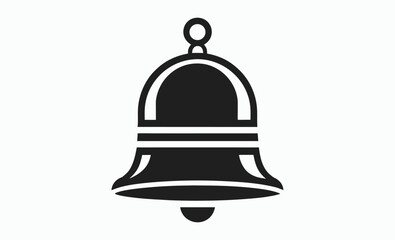Bell silhouette icon, black and white bell, minimalist vector design, ringing bell graphic, simple outline illustration