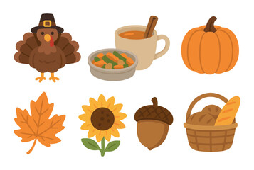 Thanksgiving festivity icons with turkey, pumpkin, and harvest elements