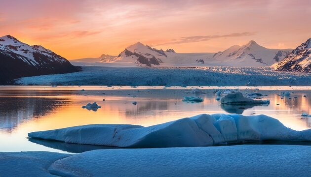 majestic glaciers and icebergs in distance create stunning icy landscape under clear blue sky