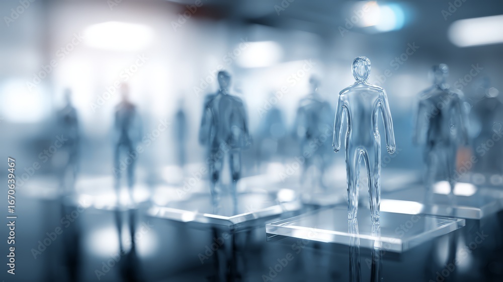 Poster transparent figures represent teamwork and collaboration in a modern workspace.