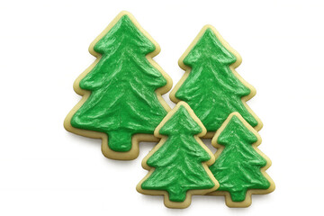 Obraz premium Christmas tree shaped cookies with green icing forming a festive forest, perfect for holiday projects on transparent background