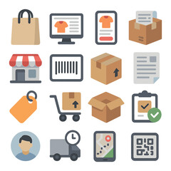 E-commerce icons: shopping, delivery, and online store elements