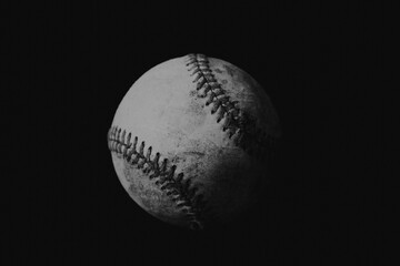 Dark moody baseball image in retro style black and white for sports art.